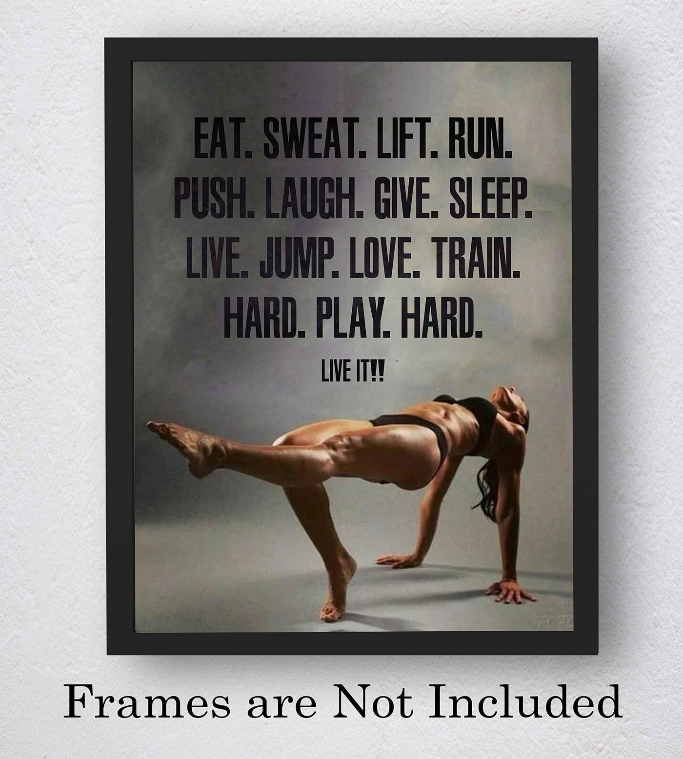 Eat. Sweat. Lift. Run-Train. Hard. Play. Hard-Motivational Exercise Sign- 8 x 10" Wall Print- Ready to Frame. Modern Fitness Poster Print for Home-Office-Gym-Studio Decor. Great Gift of Motivation!