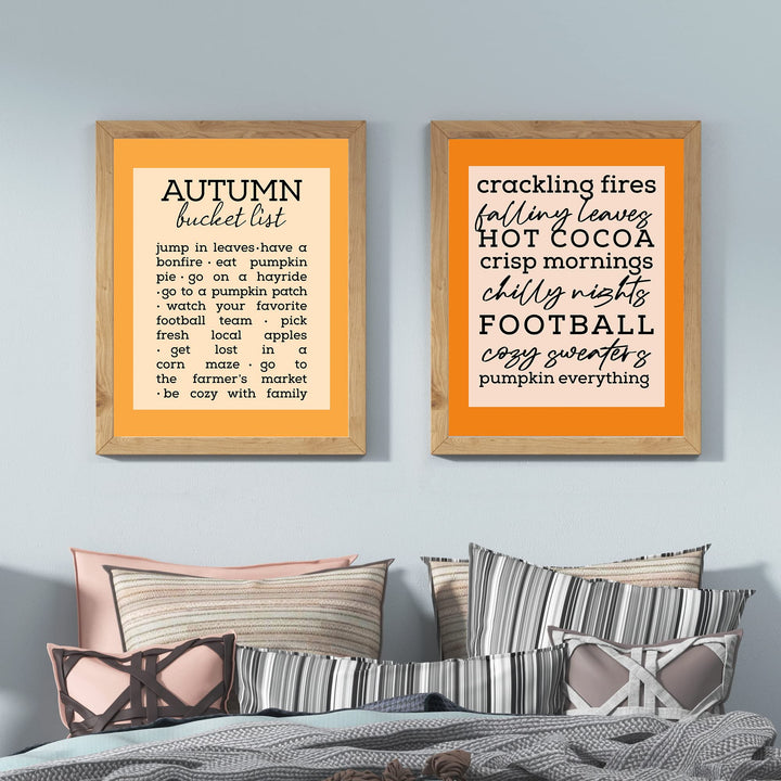 Autumn Bucket List &amp;"Crackling Fires" 2-Piece Wall Art Set- 8 x 10"s Fall Decor Wall Prints-Ready to Frame. Home-Kitchen-Living-Family-Holiday Wall Decor. Great Gift &amp; Reminders of Fall Fun!