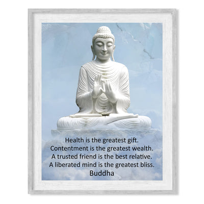 Buddha Quotes-"Health Is the Greatest Gift" -Spiritual Wall Art -8 x 10" Typographic Wall Print w/Buddha Statue Image -Ready to Frame. Perfect Decor Home-Yoga Studio-Office-Zen-Meditation!