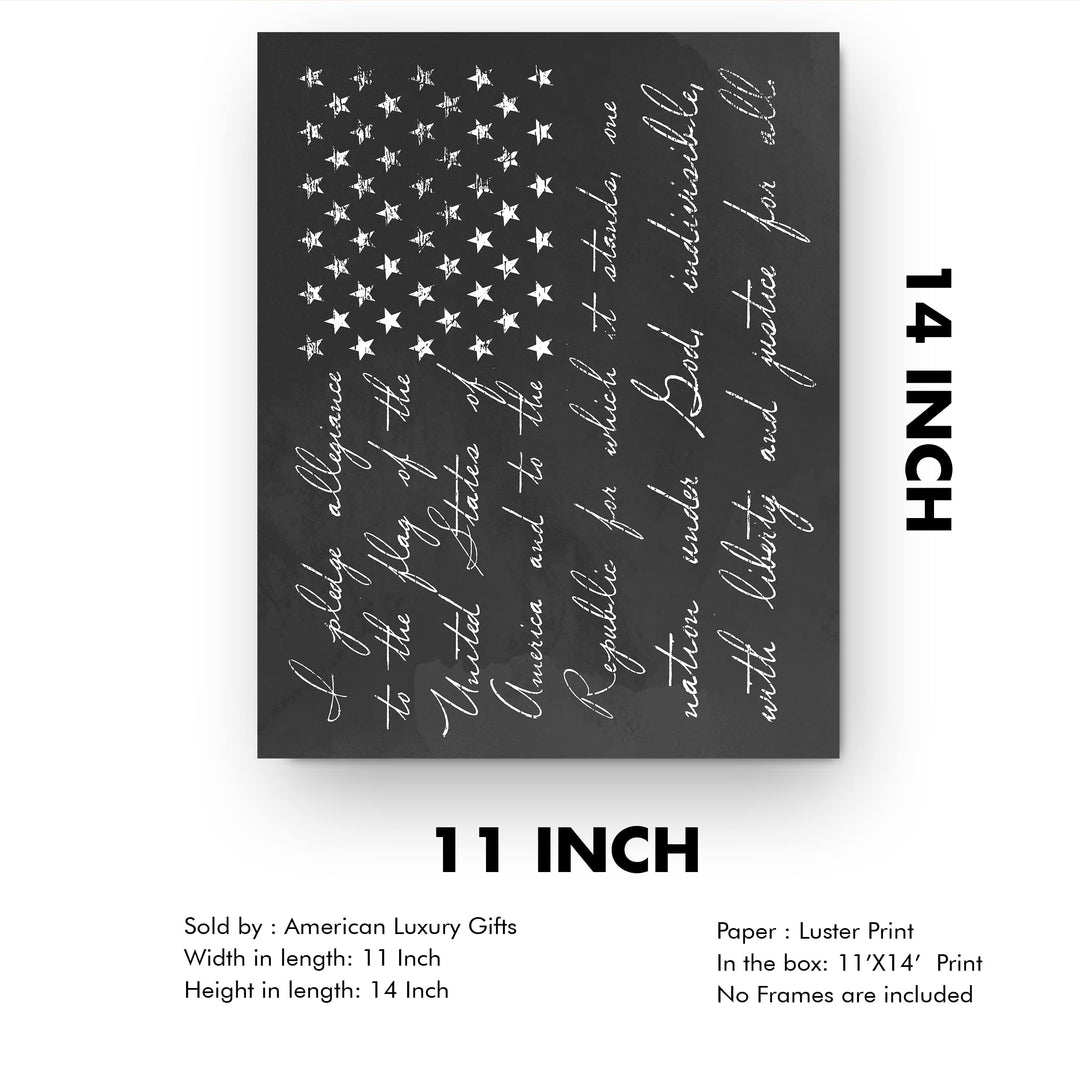 I Pledge Allegiance to the Flag Patriotic Wall Art Decor -11 x 14" Rustic American Flag Print -Ready to Frame. Inspirational Home-Office-School-Man Cave-Military Decor. Display Your Patriotism!