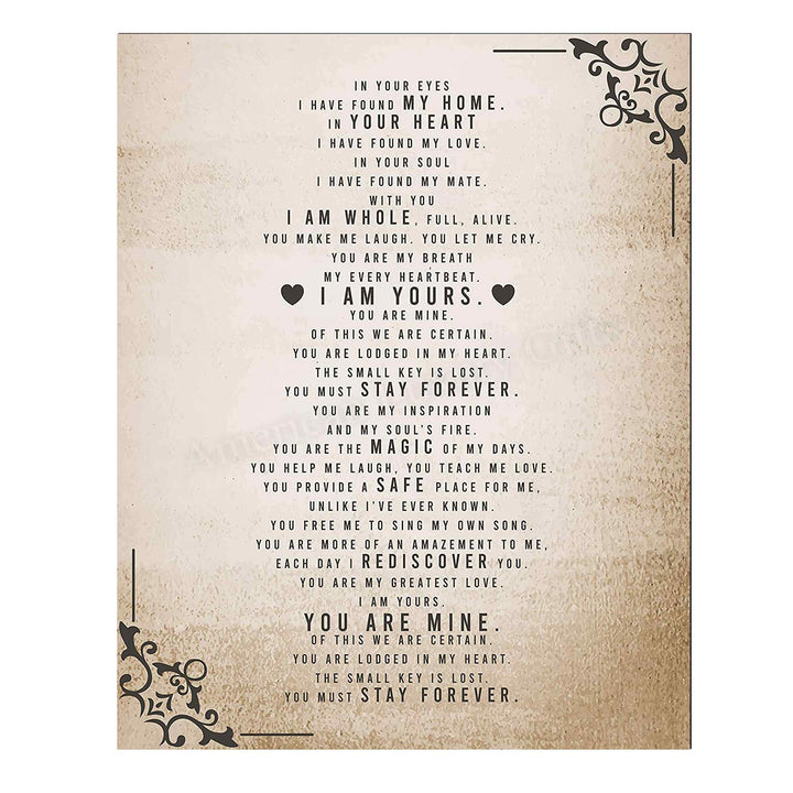 In Your Eyes, I Have Found My Home-Poetic Wall Art Decor-11 x 14" Love &amp; Marriage Poem Print-Ready to Frame. Romantic Gift for Spouse-Partner-Newlyweds. Perfect for Wedding-Anniversary Presents!