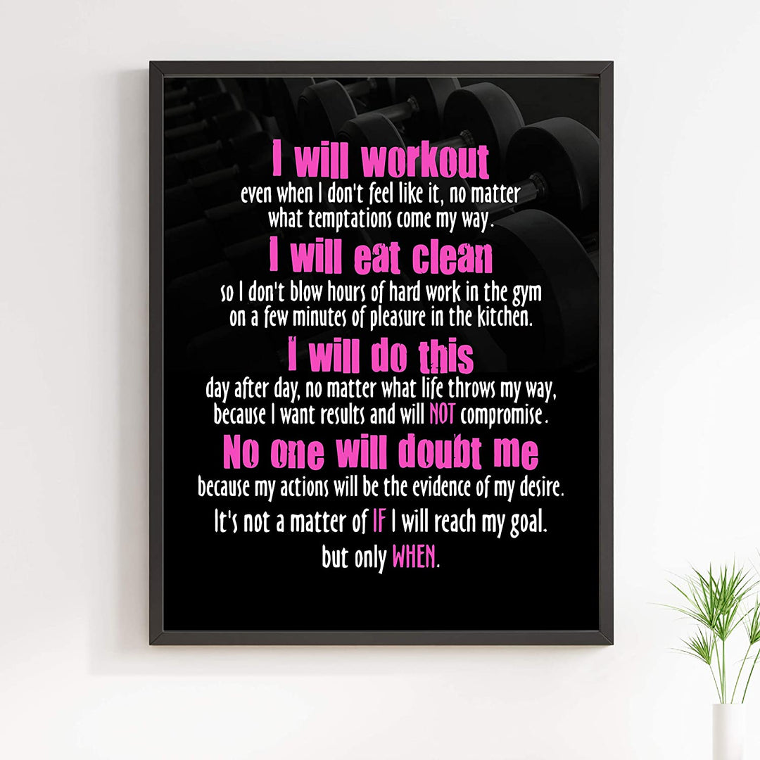 "I Will Workout &amp; Eat Clean" Motivational Quotes Exercise Wall Sign-11 x 14"