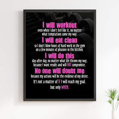 "I Will Workout & Eat Clean" Motivational Quotes Exercise Wall Sign-11 x 14"