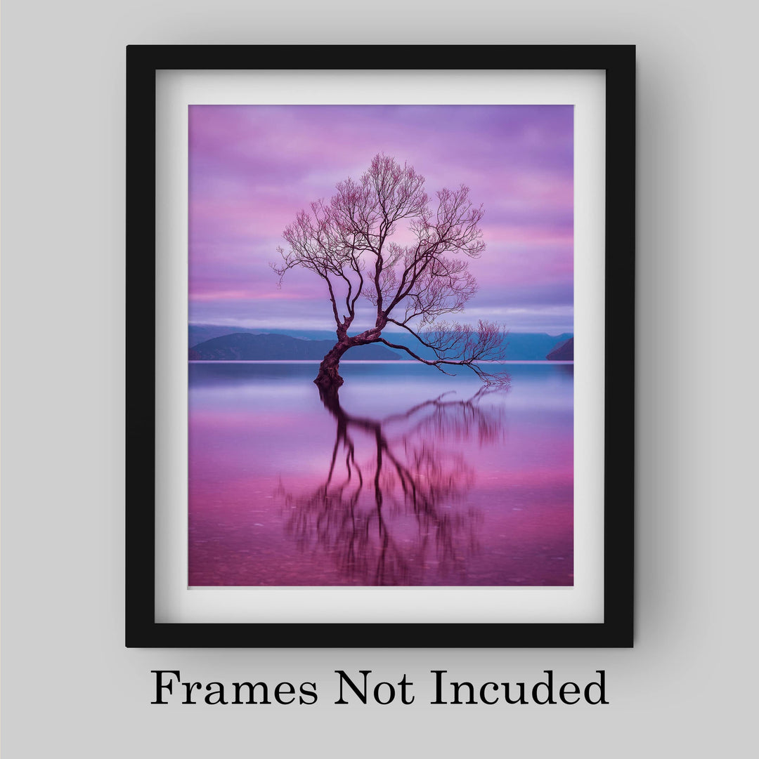 New Zealand - The Wanaka Tree Inspirational Wall Art -8 x 10 Mystical Purple Tree in Zen Lake Picture Print -Ready to Frame. Spiritual Home-Office-Studio-Classroom-Nature Themes &amp; Serenity Decor.