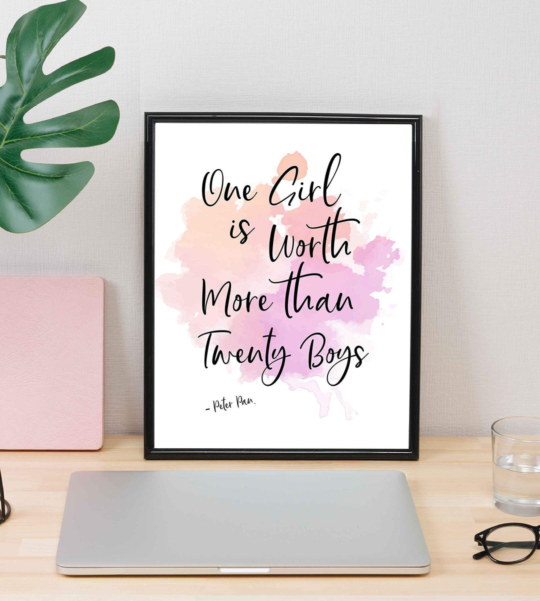Peter Pan Quotes Wall Art-"One Girl Is Worth Twenty Boys" -8 x 10" Inspirational Typographic Art Print-Ready to Frame. Perfect Decor for Home-Bedroom-Nursery. Great Gift for All Disney Fans!