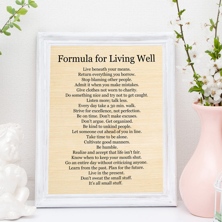 Formula for Living Well- Motivational Life Quotes Wall Art Sign -11 x 14" Modern Inspirational Typography Print -Ready to Frame. Positive Home-Office-Classroom Decor. Great Gift to Inspire Success!