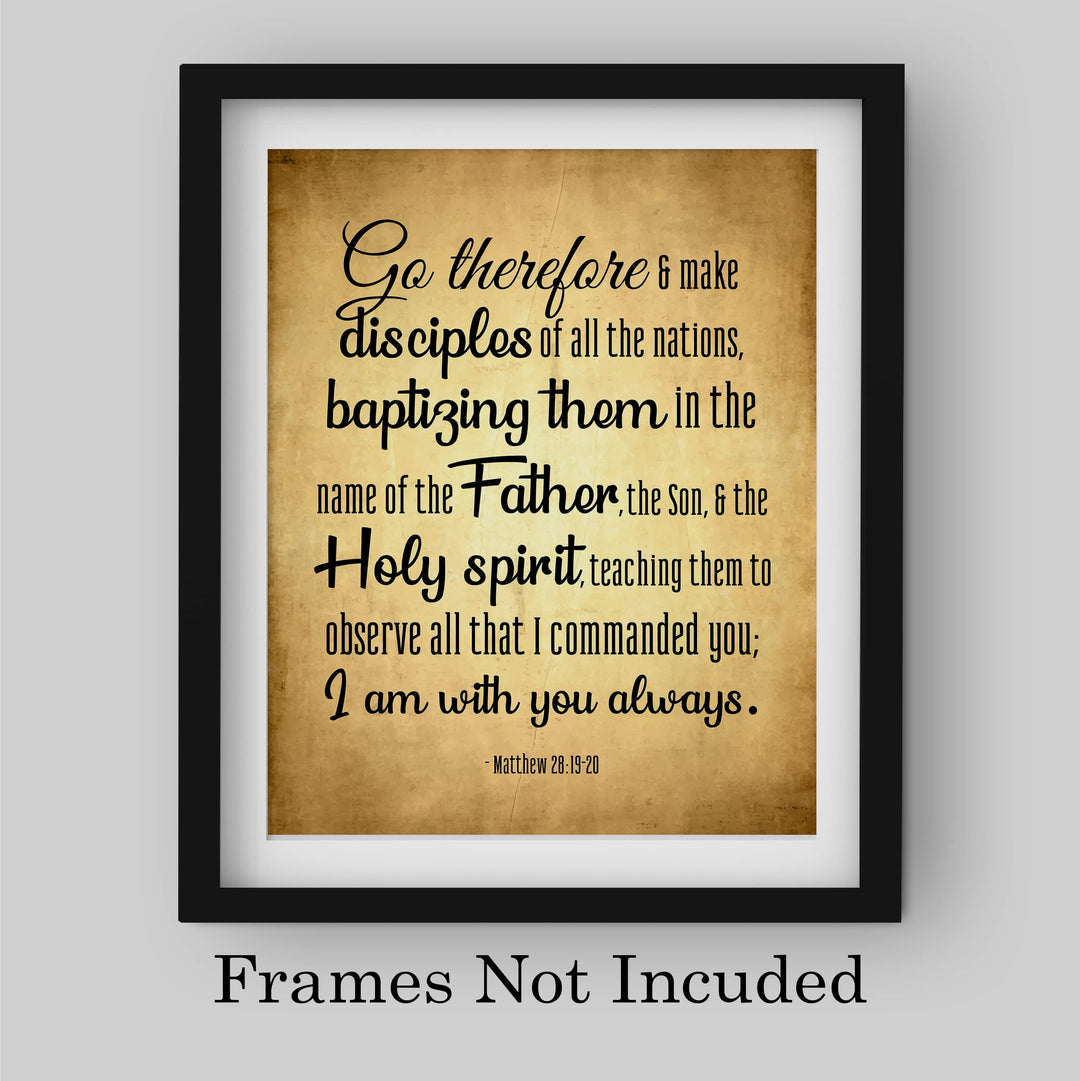 Go &amp; Make Disciples of All the Nations Bible Verse Wall Decor -8 x 10" Scripture Art Print -Ready to Frame. Home-Office-Church-Sunday School Decor. Perfect Christian Gift of Faith! Matthew 28:19-20