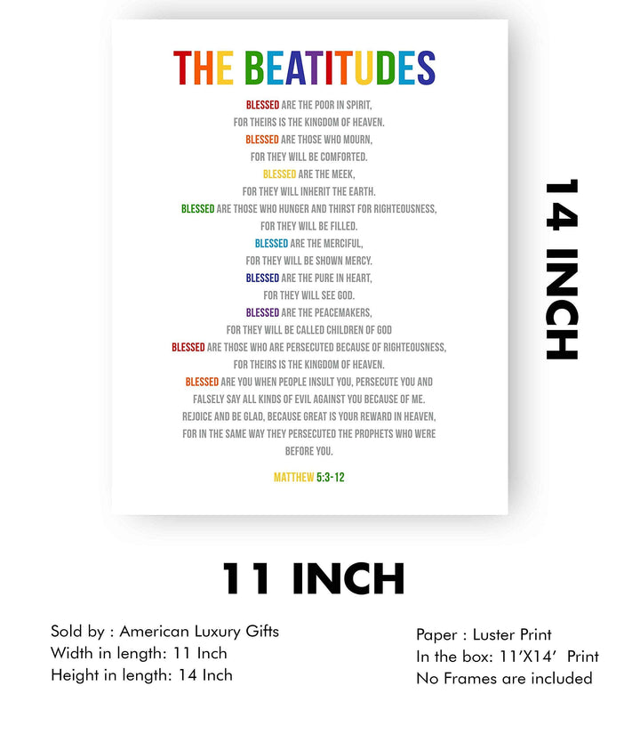 The Beatitudes-Blessed Are the Pure in Heart-Matthew 5:3-12-Bible Verse Wall Art-11x14" Scripture Wall Sign-Ready to Frame. Inspirational Christian Poster Print for Home-Office-Church-School Decor!