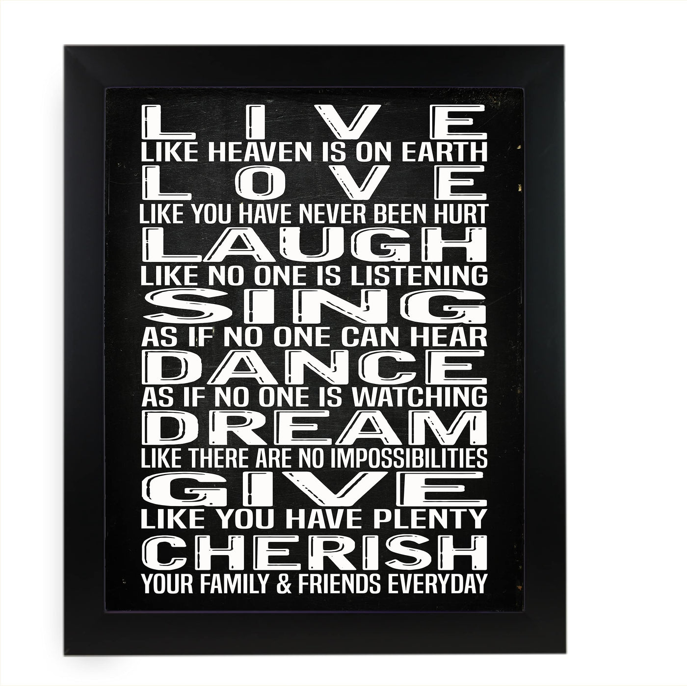 Live Laugh Love Sing-Happy Life Rules Sign -11 x 14" Typographic Farmhouse Wall Art Print-Ready to Frame. Rustic Home-Office-Studio-School-Dorm Decor. Great Positive Advice! Printed on Photo Paper.