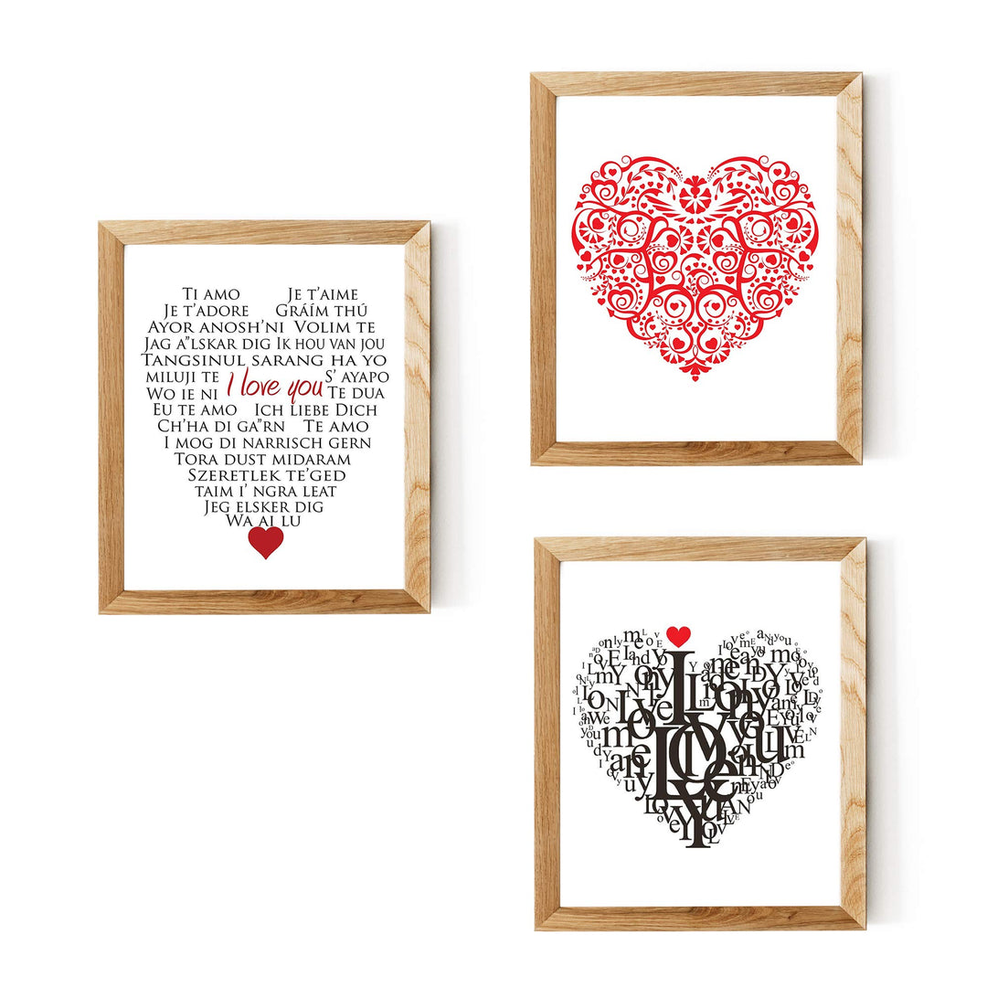 I Love You Trio- Word Art &amp; Floral Art Print Set of (3)-8 x10&