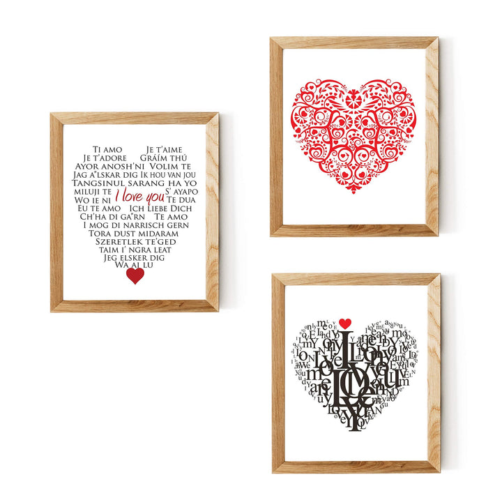 I Love You Trio- Word Art &amp; Floral Art Print Set of (3)-8 x10&