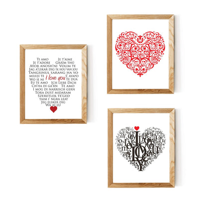 I Love You Trio- Word Art & Floral Art Print Set of (3)-8 x10's" Wall Art Print- Ready To Frame. Unique Loving Gift for Someone Special. Home- Office- Studio Decor. Give a Lasting Loving Gift.