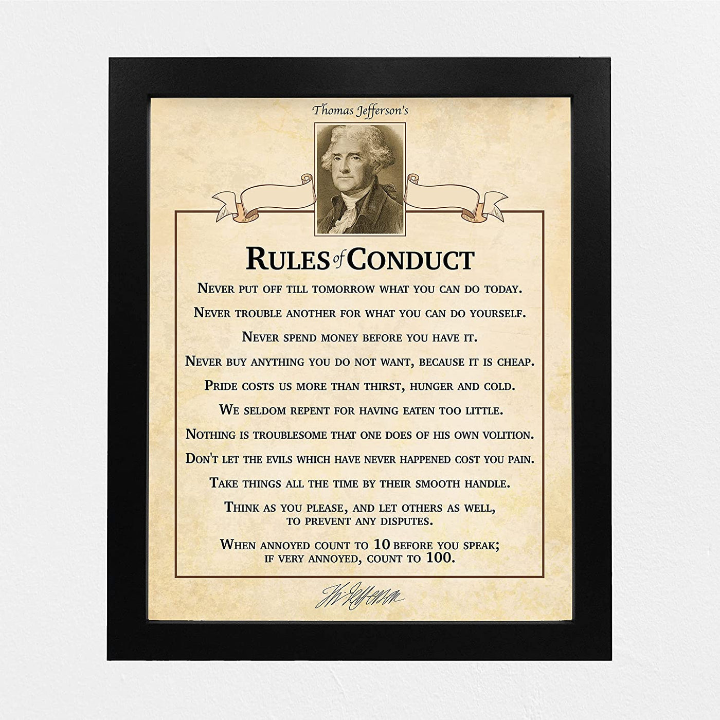 "Thomas Jefferson's Rules of Conduct"-Inspirational Wall Art Sign- 8 x 10"