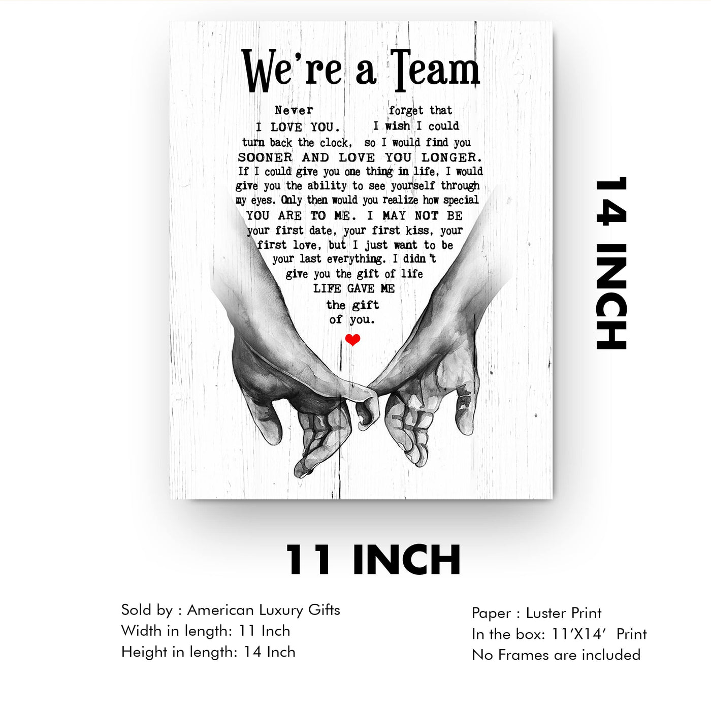 "We're A Team" Wedding Quotes Wall Art Decor -8 x 10" Inspirational Love & Marriage Print -Ready to Frame. Romantic Wedding Table & Anniversary Gift for Husband, Wife, Newlyweds & Couples!