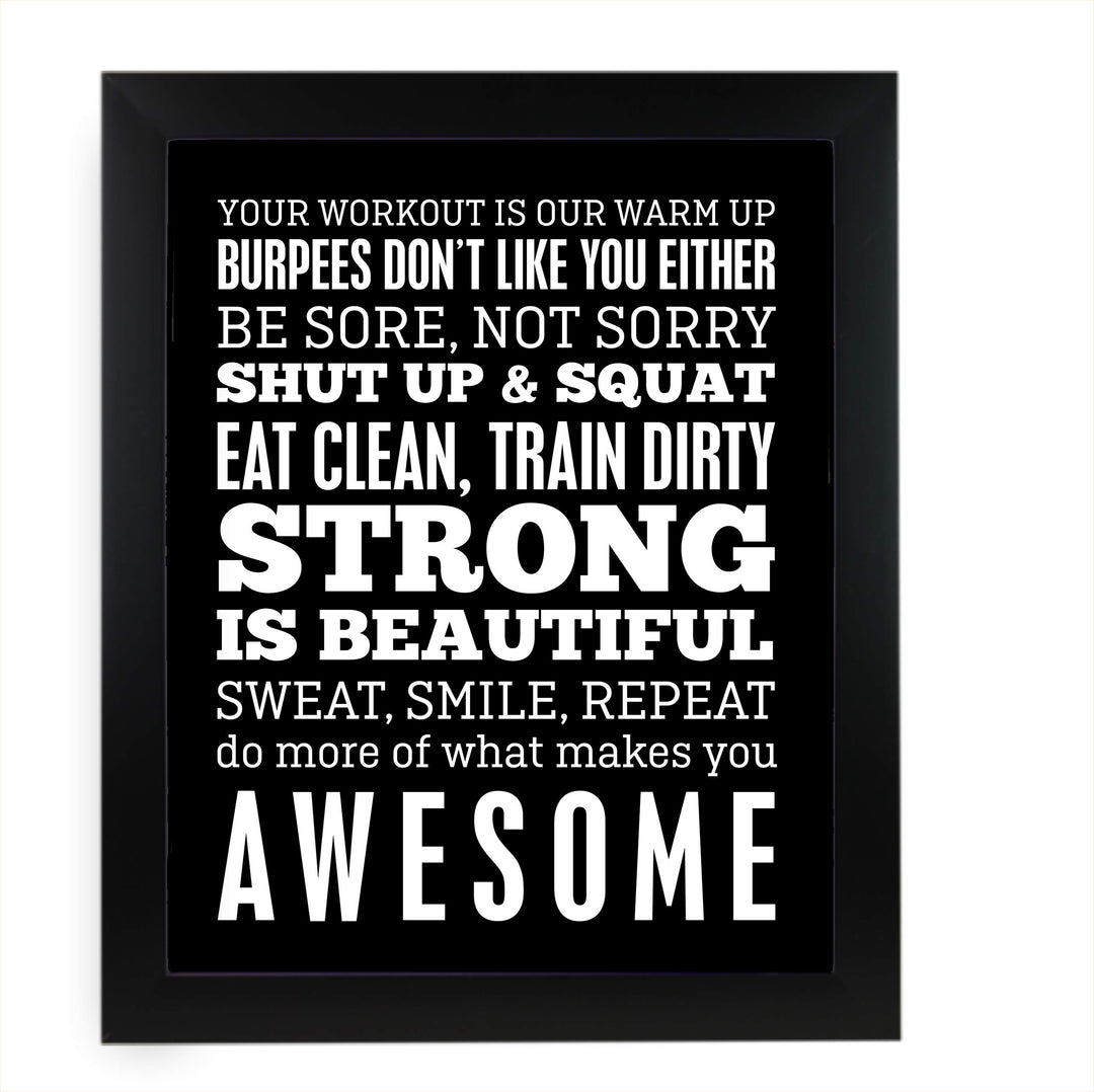 Be Sore, Not Sorry-Sweat, Smile, Repeat-11 x 14" Motivational Exercise Poster Print. Funny Typographic Wall Art Sign- Ready to Frame. Home-Office-Gym-Garage Decor. Great Novelty Gift of Motivation!