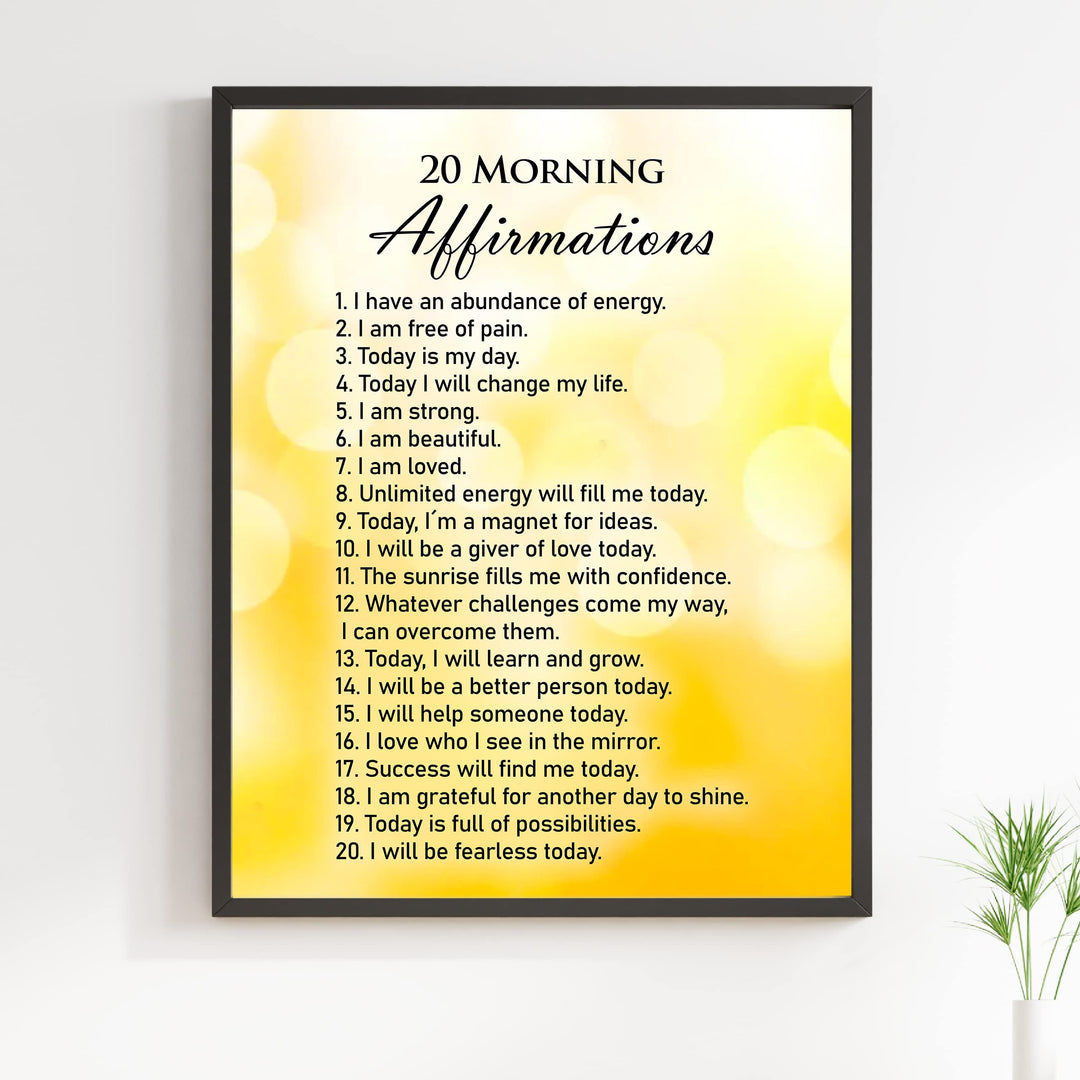 20 Morning Affirmations- Inspirational Start the Day Quotes Wall Art -11 x 14" Motivational Print Wall Decor -Ready to Frame. Positive Wall Decor for Home-Office-Classroom-Work. Choose To Win!