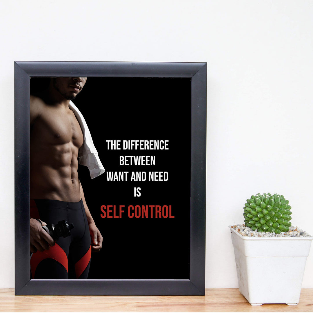 Self Control-Difference Between Want &amp; Need- Motivational Fitness Sign- 8 x 10" Wall Art- Ready to Frame. Inspirational Exercise Print for Home-Office-Gym-Studio Decor. Great Gift of Motivation!