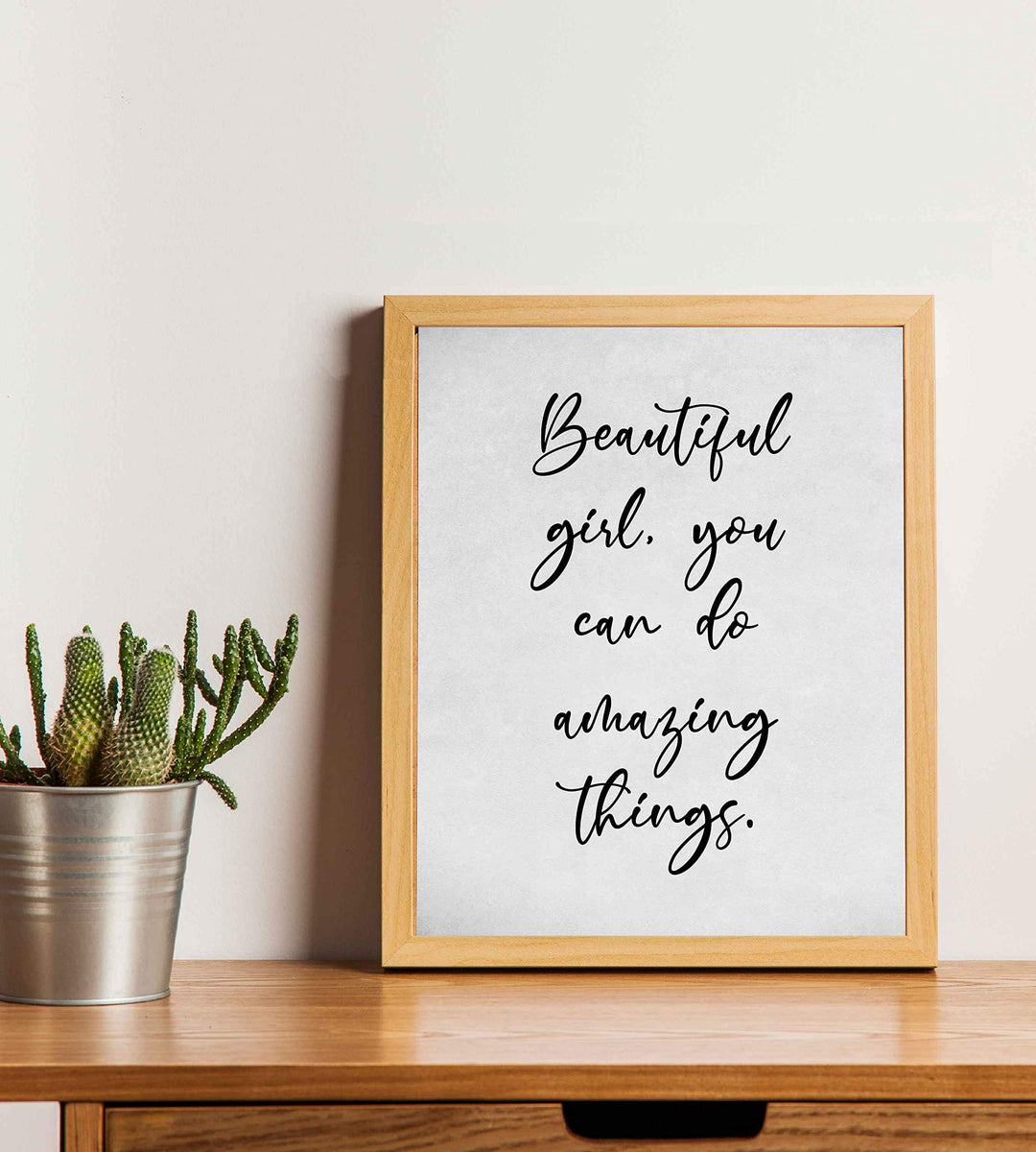 Beautiful Girl, You Can Do Amazing Things Inspirational Quotes Art Print. 8 x 10" Modern Typographic Wall Decor-Ready to Frame. Great Motivational Decoration. Inspiring Gift for All Daughters!