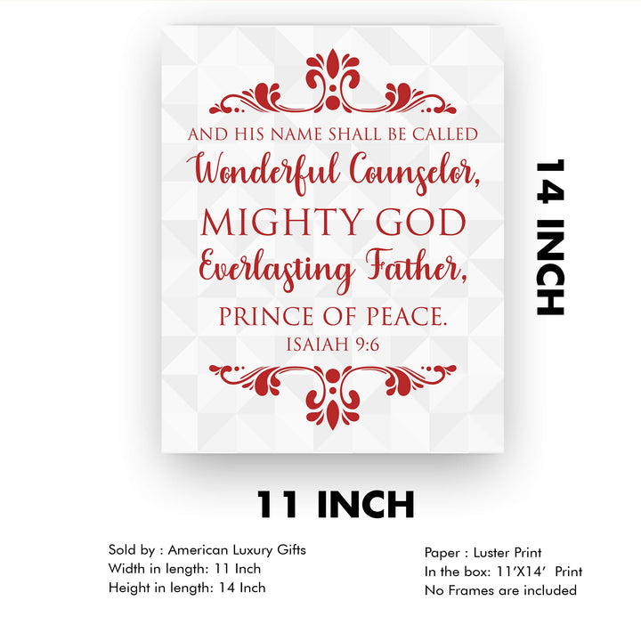 His Name Shall Be Called-Prince of Peace-Isaiah 9:6-Bible Verse Wall Art-11 x 14" Scripture Christmas Print-Ready to Frame. Christian Home-Office-School-Church Decor. Great Holiday Gift of Faith!