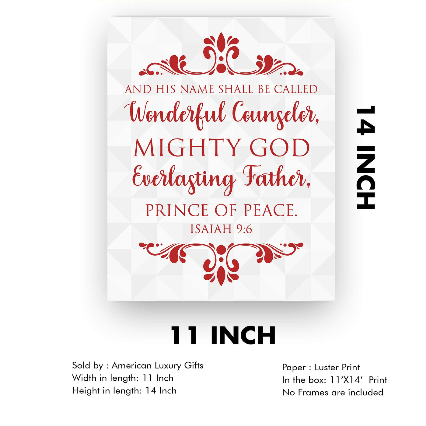 His Name Shall Be Called-Prince of Peace-Isaiah 9:6-Bible Verse Wall Art-11 x 14" Scripture Christmas Print-Ready to Frame. Christian Home-Office-School-Church Decor. Great Holiday Gift of Faith!