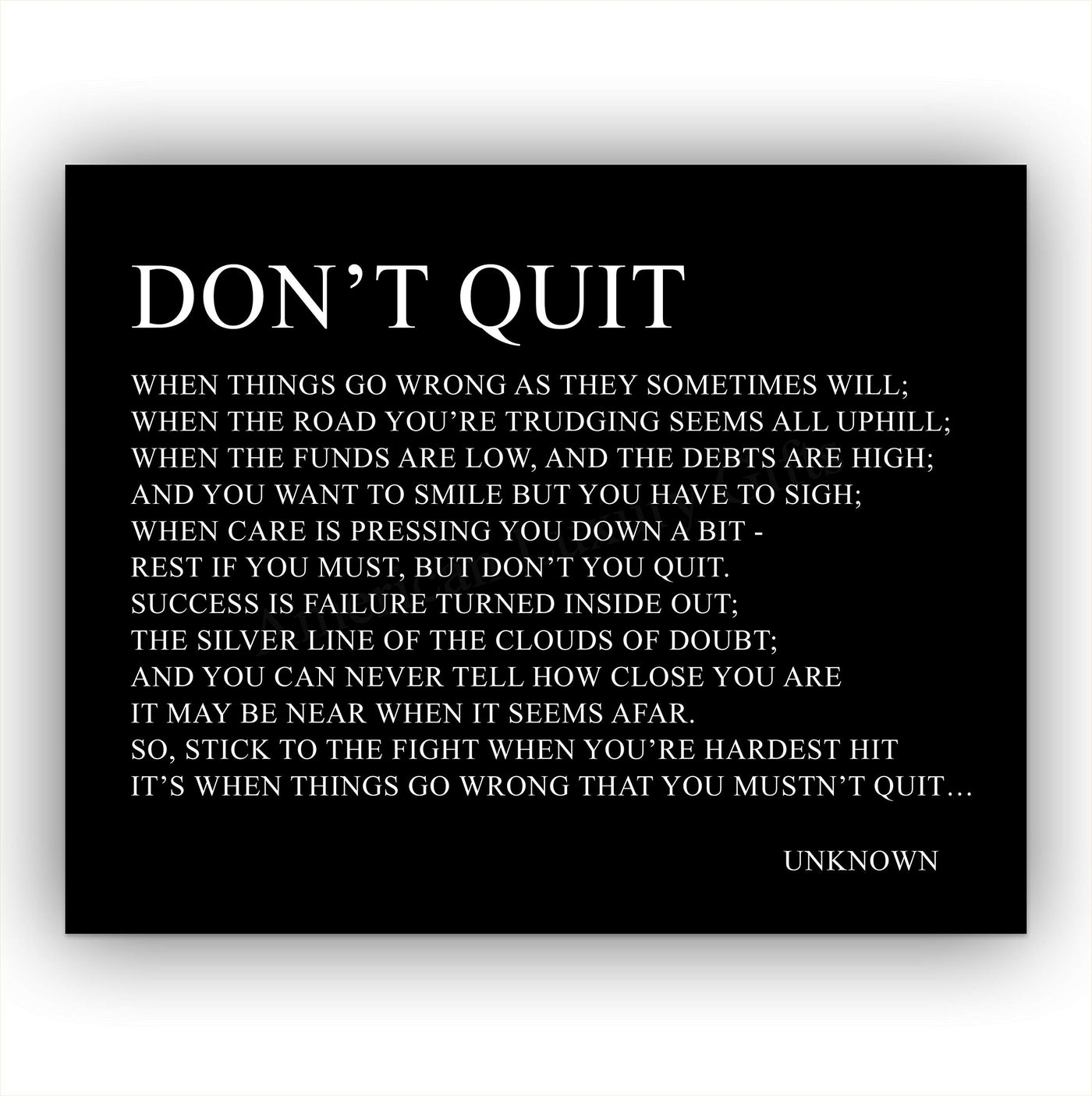 Don't Quit-Inspirational Poem Page Print-14 x 11" Poetic Wall Art Sign-Ready to Frame. Motivational Poster Print Perfect for Home-Office-Study-School Decor. Great Gift of Motivation for Poetry Fans!