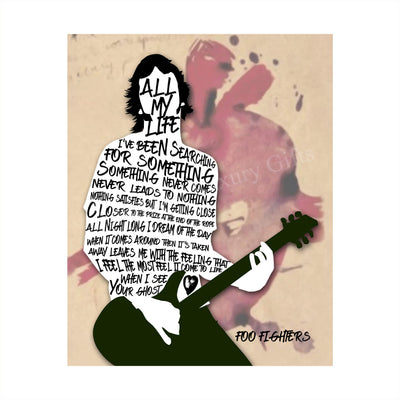 Foo Fighters-?All My Life?-Song Lyrics Wall Decor-8 x 10" Rock Music Poster Print w/Silhouette Word Art-Ready to Frame. Modern Home-Office-Studio-Bar-Cave D?cor. Perfect Gift for All Foo Fans!