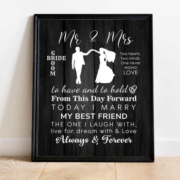 "Mr &amp; Mrs - Always &amp; Forever" Wedding Quotes Wall Art Decor -11 x 14" Inspirational Love &amp; Marriage Print-Ready to Frame. Romantic Wedding &amp; Anniversary Gift for Husband, Wife &amp; Newlyweds
