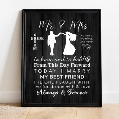"Mr & Mrs - Always & Forever" Wedding Quotes Wall Art Decor -11 x 14" Inspirational Love & Marriage Print-Ready to Frame. Romantic Wedding & Anniversary Gift for Husband, Wife & Newlyweds