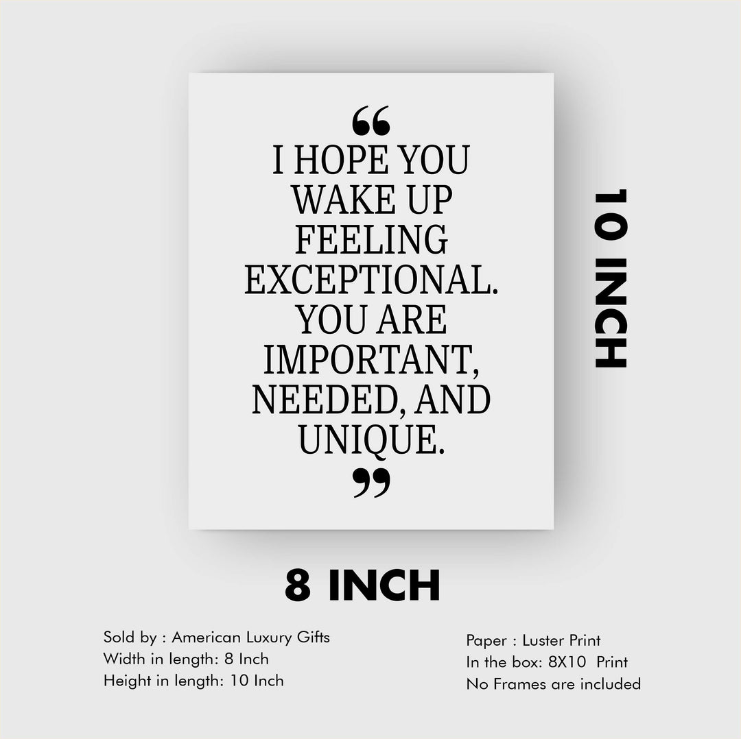You Are Important, Needed, and Unique Motivational Quotes Wall Art -8 x 10" Inspirational Poster Print-Ready to Frame. Modern Typographic Design. Positive Home-Office-Classroom-Dorm Decor!