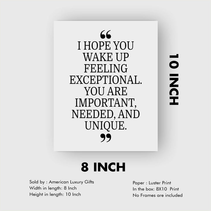 You Are Important, Needed, and Unique Motivational Quotes Wall Art -8 x 10" Inspirational Poster Print-Ready to Frame. Modern Typographic Design. Positive Home-Office-Classroom-Dorm Decor!
