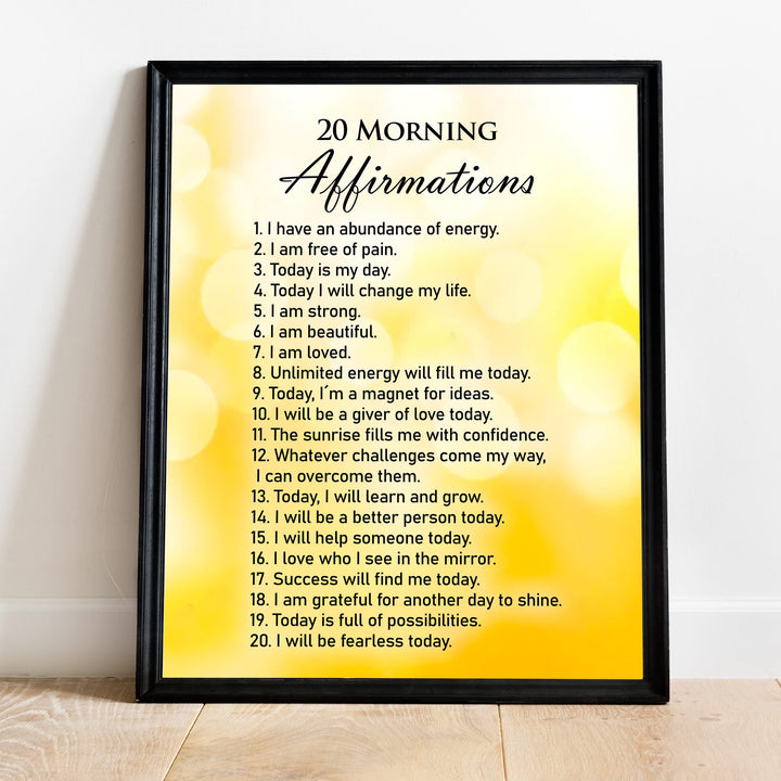 20 Morning Affirmations- Inspirational Start the Day Quotes Wall Art -11 x 14" Motivational Print Wall Decor -Ready to Frame. Positive Wall Decor for Home-Office-Classroom-Work. Choose To Win!