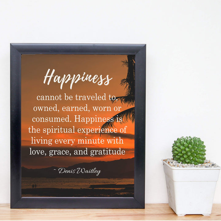 Happiness is Living With Love, Grace &amp; Gratitude- Inspirational Wall Art-8 x 10" Print Wall Print-Ready to Frame. Modern Spiritual Typographic Decor for Home-Office-Studio. Dennis Waitley Quotes.