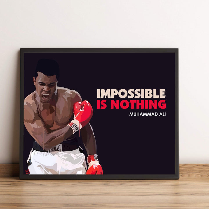 Muhammad Ali Quotes Wall Art-"Impossible Is Nothing"-10x8" Vintage Artwork Boxing Photo. Motivational Poster Print-Ready to Frame. Inspirational Home-Gym-Office-Man Cave Decor. Great for Boxing Fans!