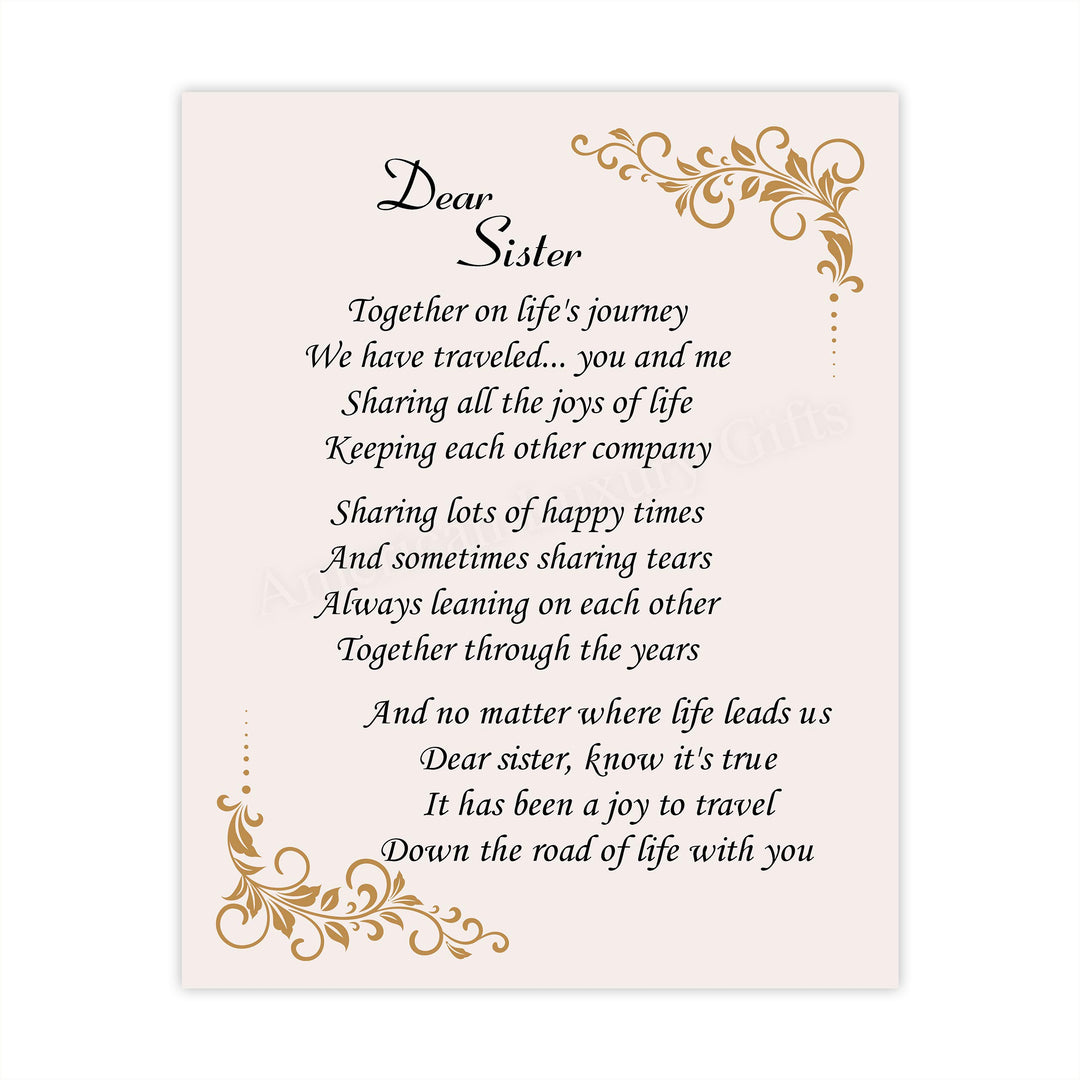 Dear Sister Inspirational Poem Wall Art -8 x 10" -Poetic Poster Print-Ready to Frame. Modern Typographic Design. Perfect Home-Office-Studio Decor. Loving, Keepsake Gift for All Sisters!