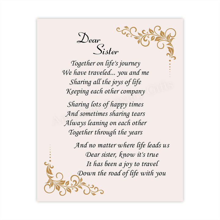 Dear Sister Inspirational Poem Wall Art -8 x 10" -Poetic Poster Print-Ready to Frame. Modern Typographic Design. Perfect Home-Office-Studio Decor. Loving, Keepsake Gift for All Sisters!