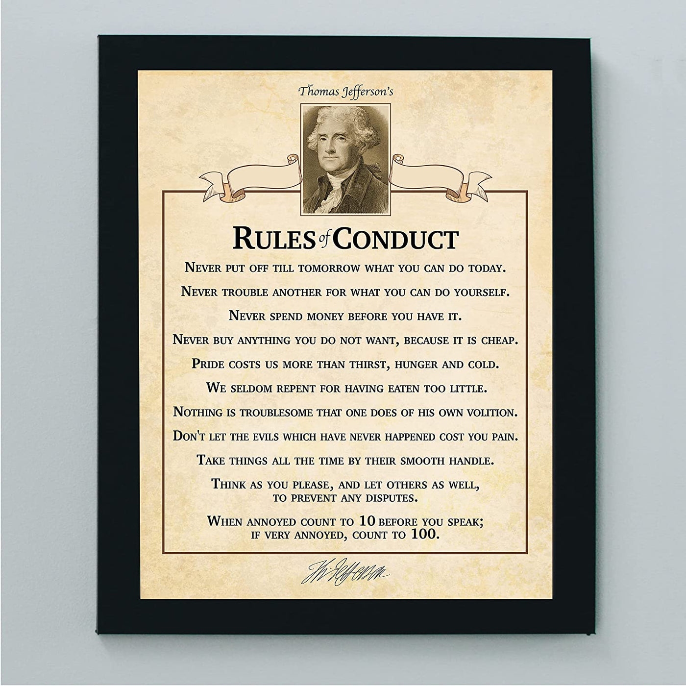 "Thomas Jefferson's Rules of Conduct"-Inspirational Wall Art Sign- 8 x 10"