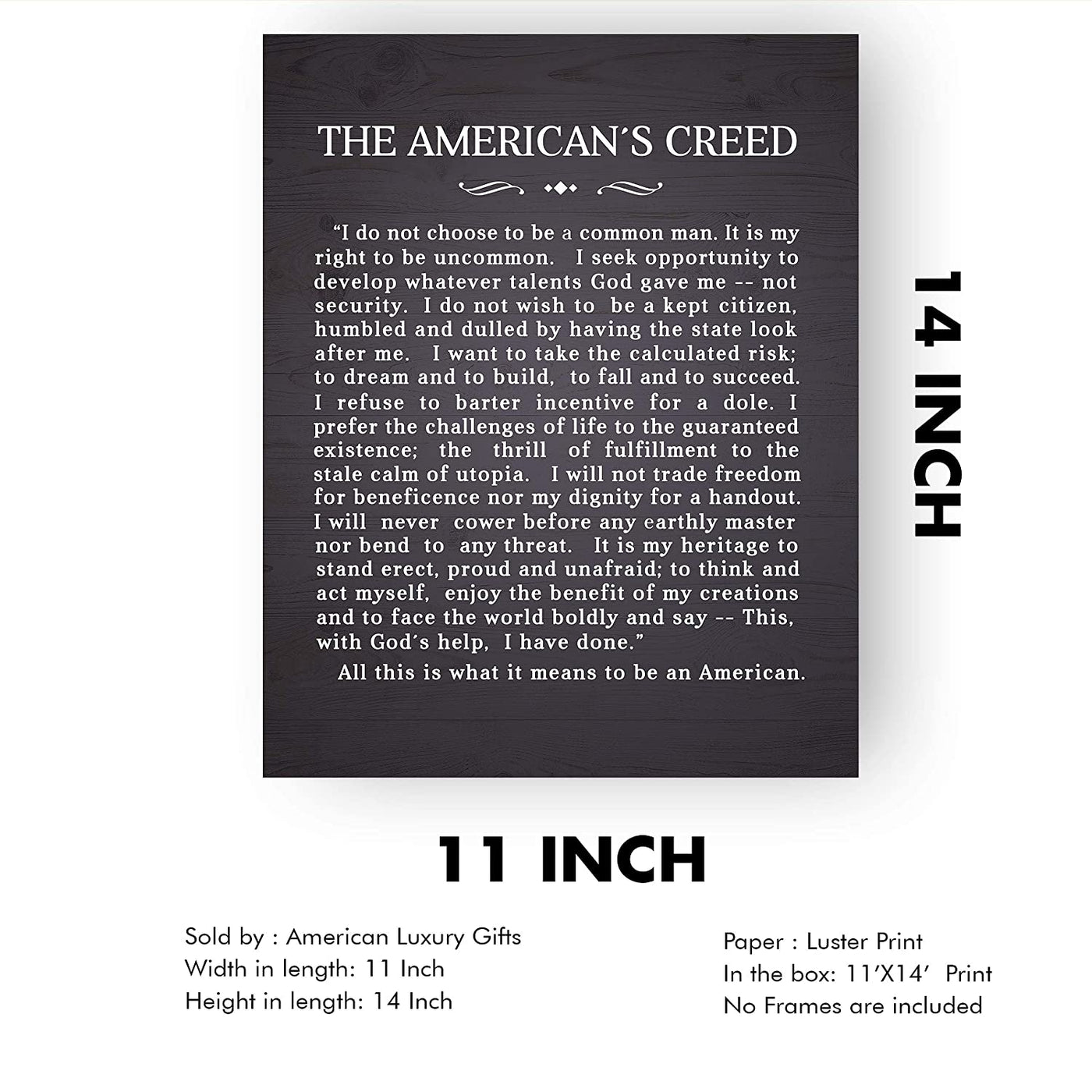 "The American's Creed"-Patriotic American Wall Art -11 x 14"