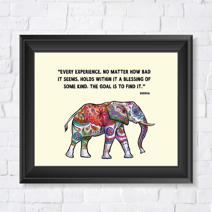 Buddha Quotes &amp; Color Elephant Art Print -"Every Experience is a Blessing"- 8 x 10