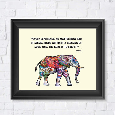 Buddha Quotes & Color Elephant Art Print -"Every Experience is a Blessing"- 8 x 10