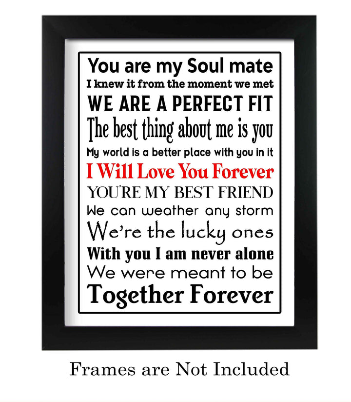 You Are My Soul Mate Love Quotes Wall Art Decor -11 x 14" Inspirational Love &amp; Marriage Poster Print-Ready to Frame. Romantic Gift for Spouse-Partner-Newlyweds. Perfect Wedding-Anniversary Present!