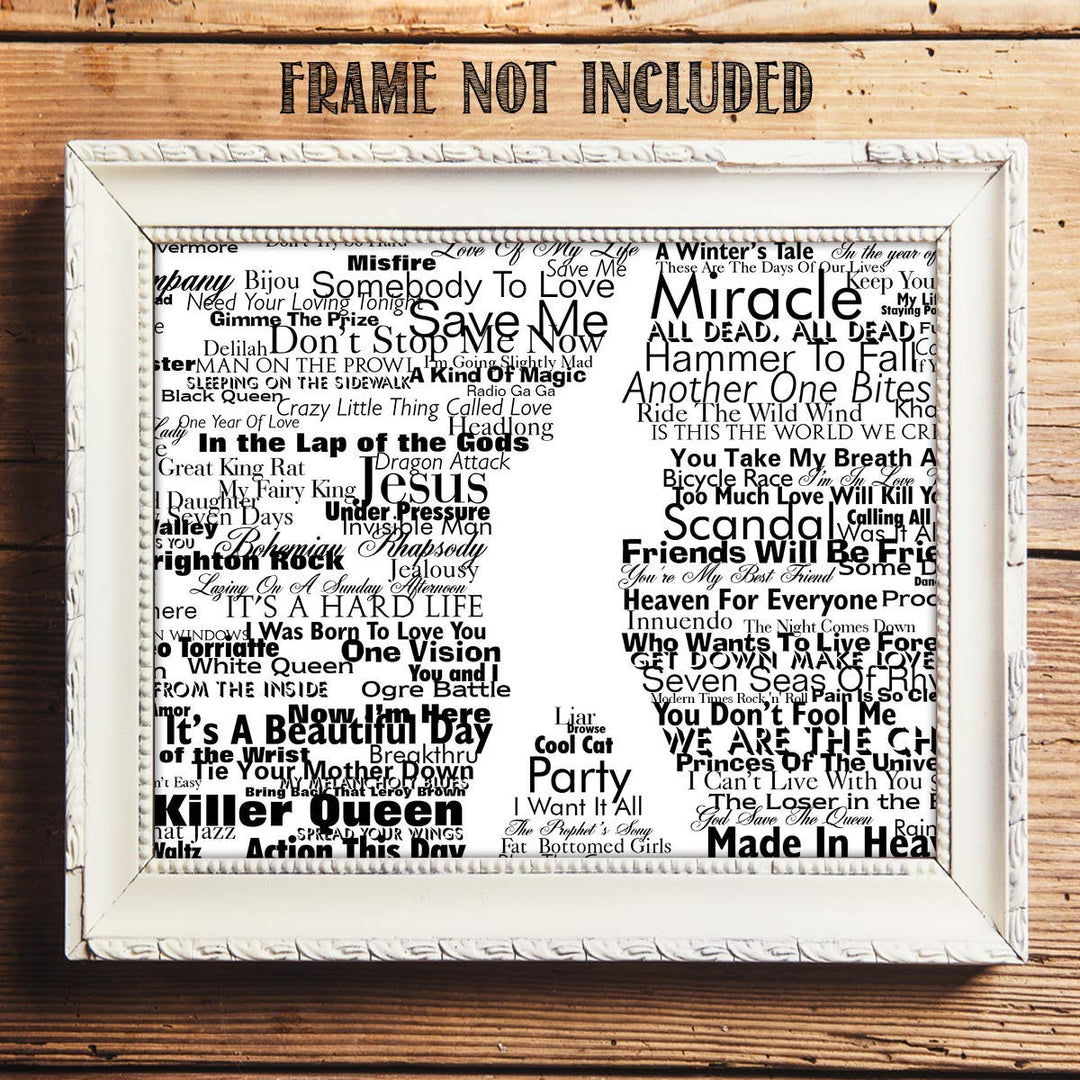 Freddie Mercury-Silhouette &amp; Word Art Print- 8 x 10 Wall Print- Ready To Frame- Queens Classic Songs Quotes. Home Decor-Studio-Bar-Man Cave Decor. Perfect Gift For All Freddie &amp; Queen Fans.