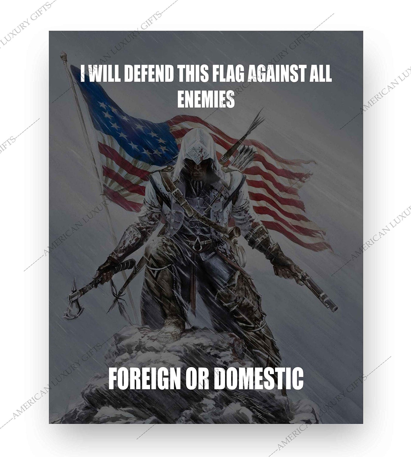 I Will Defend This Flag Against All Enemies-Patriotic Quotes Wall Art- 8 x 10" Pro-American Poster Print-Ready To Frame. Perfect for Home-Office-Garage-Bar Decor. Display Your American Pride!