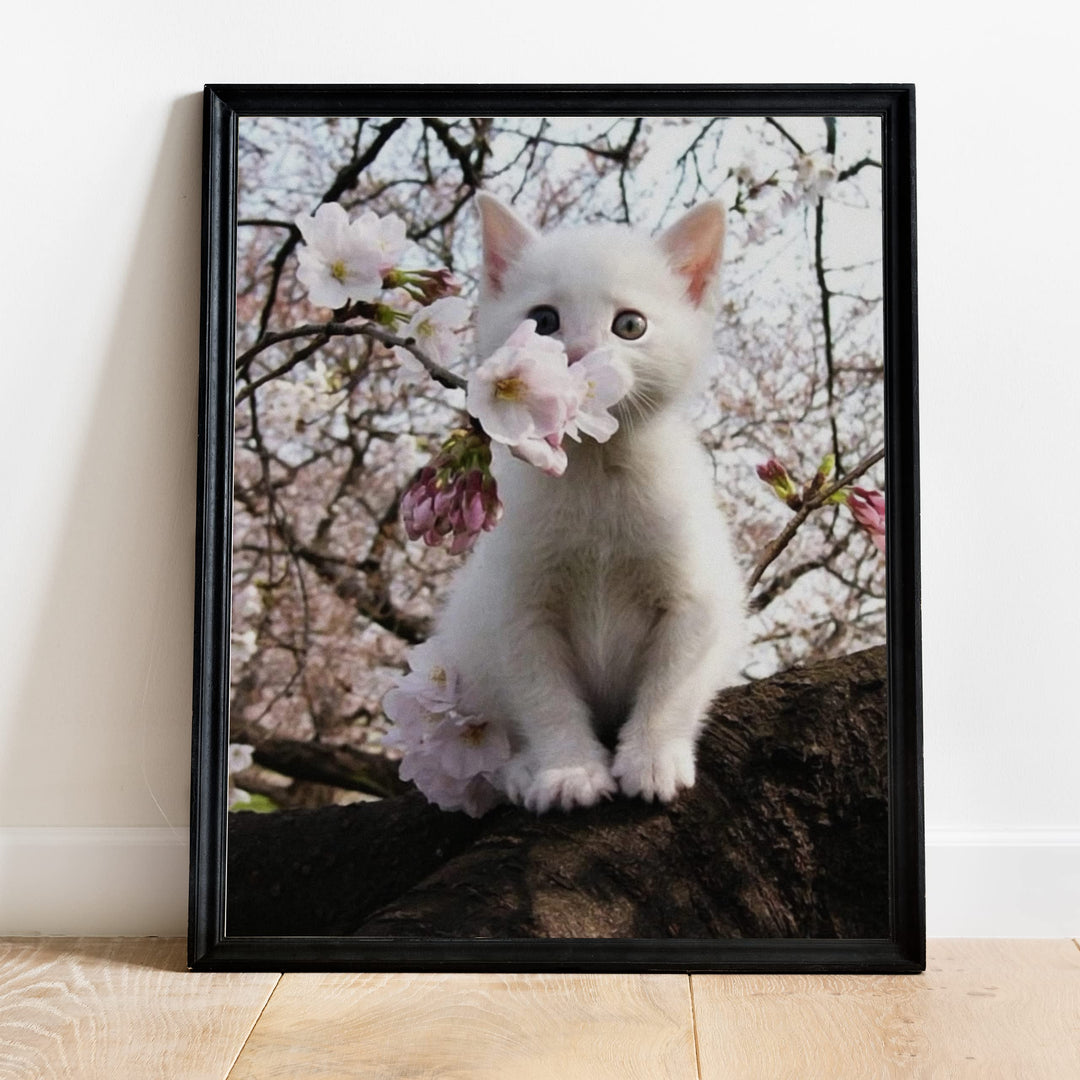 White Kitten in Tree -Inspirational Wall Art -Cute Cat in Floral Tree Photo Print- Ready to Frame. Home-Office-Teen-Girls Bedroom Decor. Perfect Animal, Pet &amp; Cats Themed Wall Decor!
