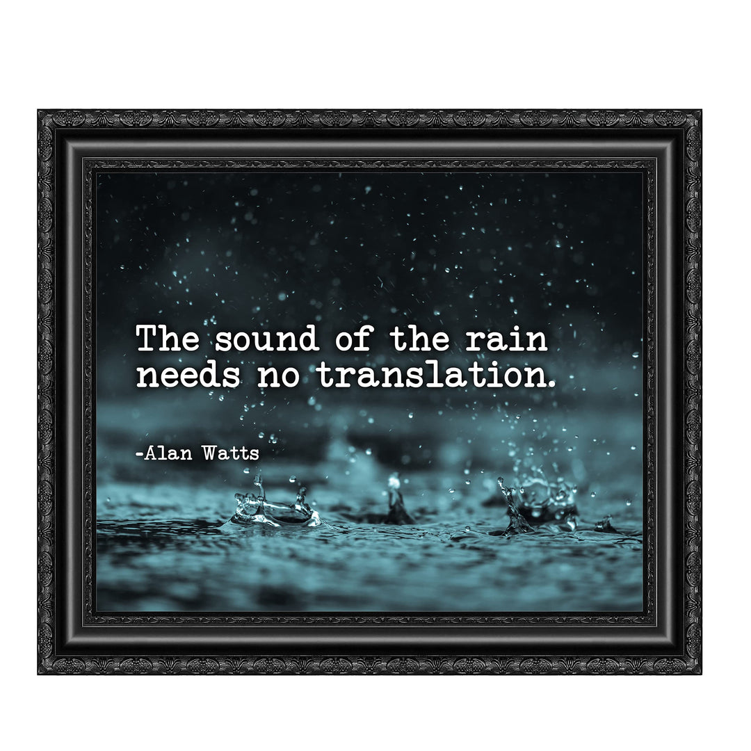 Alan Watts Quotes-"The Sound of Rain Needs No Translation" Inspirational Wall Art-8 x 10" Spiritual Raindrops Photo Print-Ready to Frame. Modern Home-Office-Studio-Meditation Decor! Great Zen Gift!