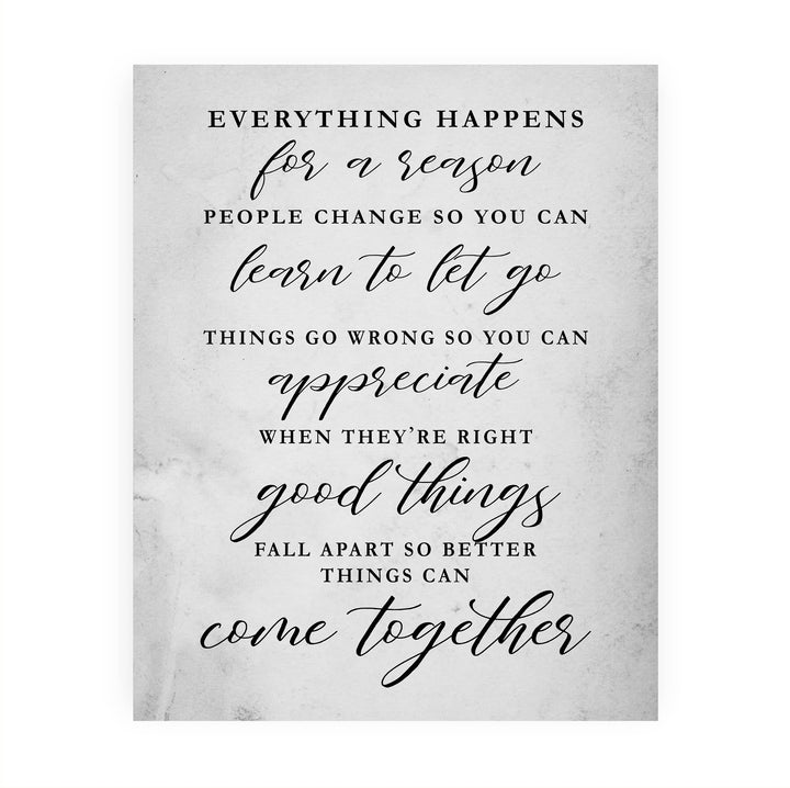 "Everything Happens For a Reason" Inspirational Quotes Wall Decor -8x10" Motivational Art Print-Ready to Frame. Modern Farmhouse Decoration for Home-Office-Classroom Sign. Great Gift!