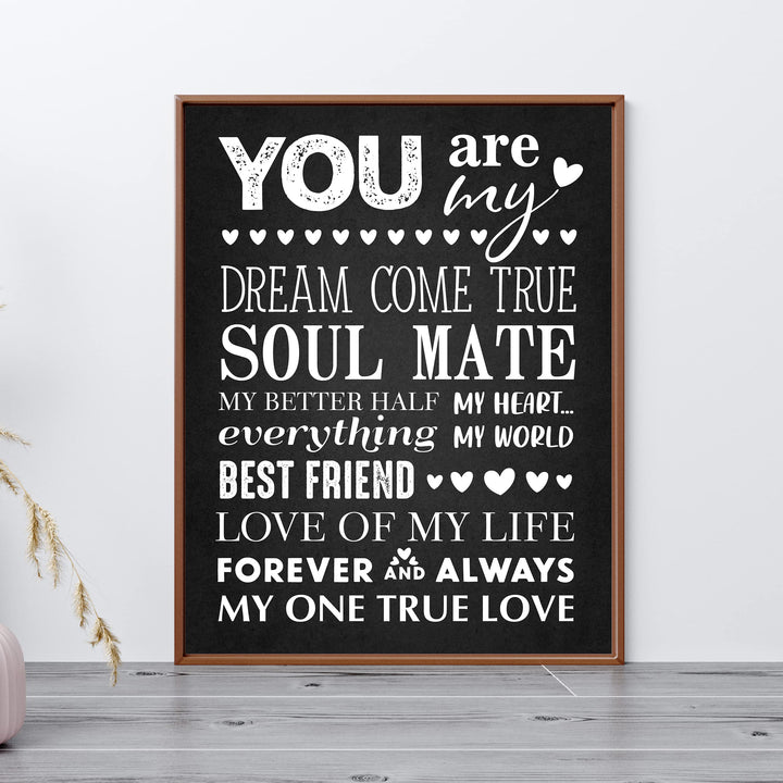 You Are My Dream Come True Love Quotes Wall Art Decor -11 x 14" Inspirational Love &amp; Marriage Poster Print-Ready to Frame. Romantic Gift for Spouse-Newlyweds. Perfect Wedding-Anniversary Present!