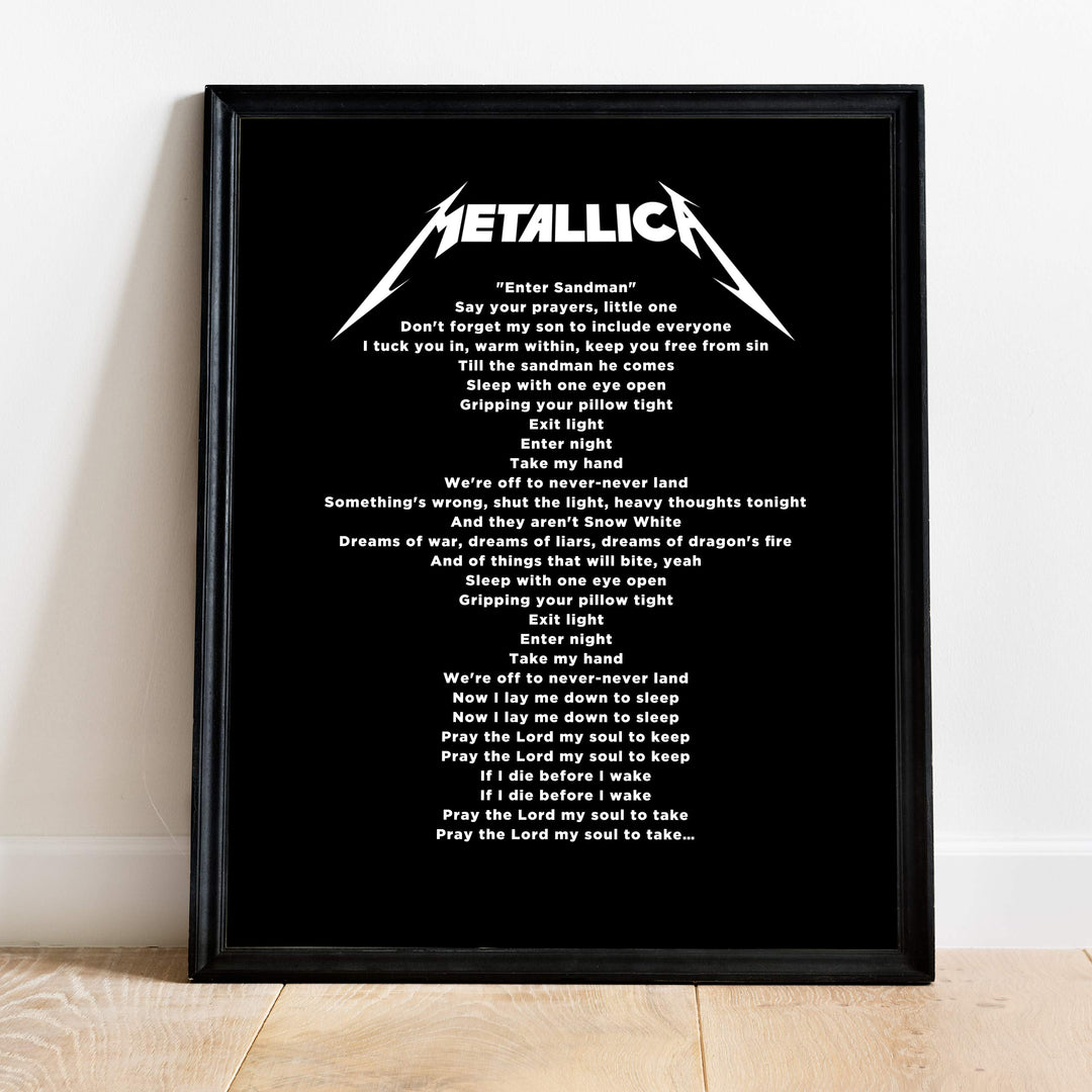 Metallica-"Enter Sandman" Song Lyrics Wall Art-11 x 14" Typographic Music Print-Ready to Frame. Vintage Home-Office-Studio-Bar-Cave Decor. Perfect Gift for Metallica &amp; All Rock Music Fans!