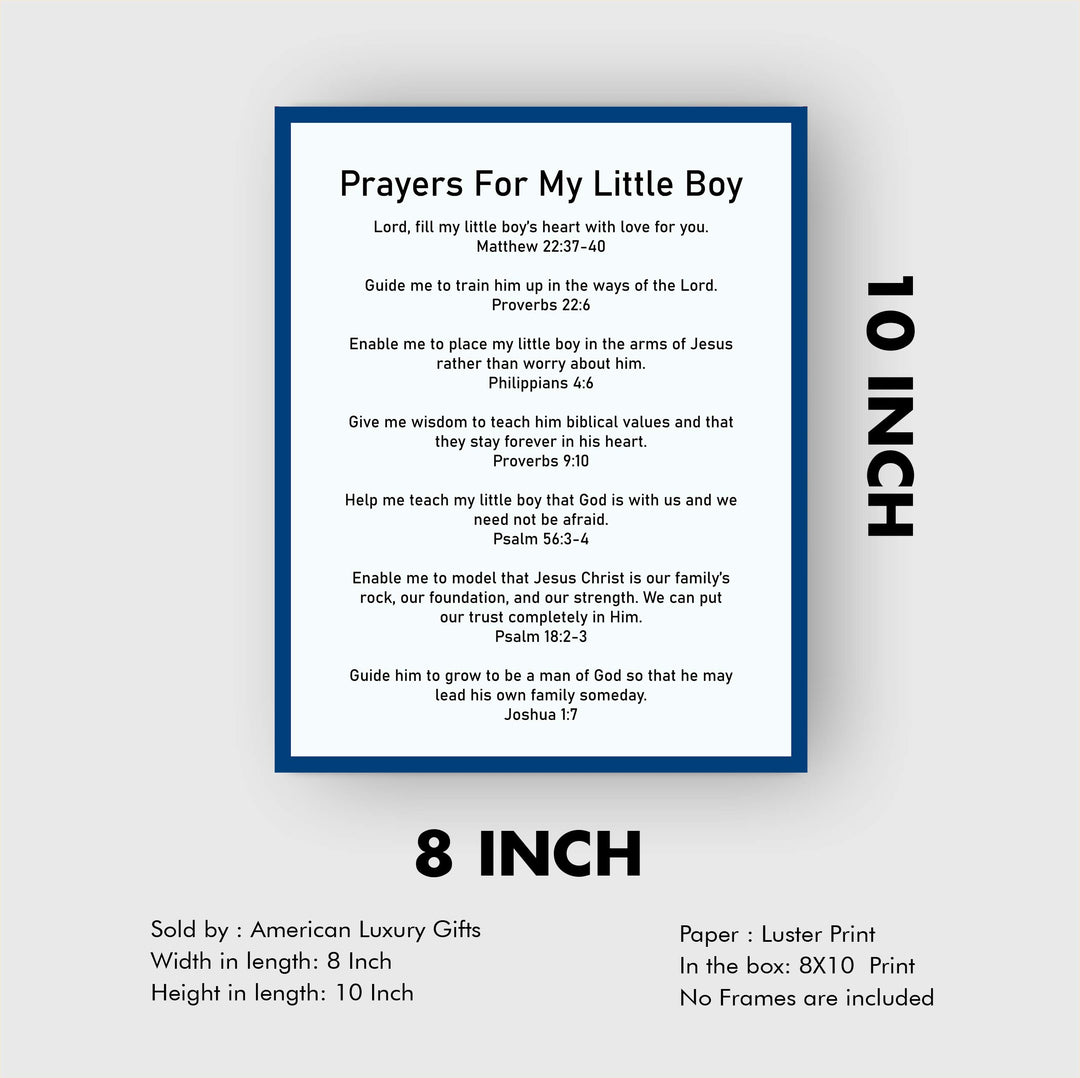 Prayers for My Little Boy Bible Verse Wall Art -8 x 10" Christian Scripture Print-Ready to Frame. Inspirational Decoration for Home-Family-Boys Bedroom-Nursery Decor. Perfect Baby Shower Gift!
