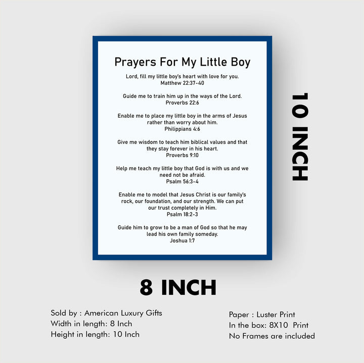Prayers for My Little Boy Bible Verse Wall Art -8 x 10" Christian Scripture Print-Ready to Frame. Inspirational Decoration for Home-Family-Boys Bedroom-Nursery Decor. Perfect Baby Shower Gift!