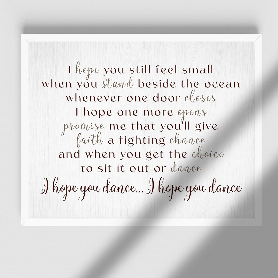 I Hope You Dance Country Music Song Art Print -14 x 11" Inspirational Song Lyrics-Wall Art Decor-Ready to Frame. Rustic Typographic Print. Home-Bedroom-Studio Decor. Perfect Gift For Country Fans!